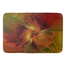 Abstrakt Red Orange Brown Grönt Fractal Art Flower Badrumsmatta