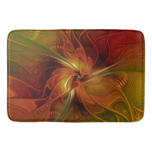 Abstrakt Red Orange Brown Grönt Fractal Art Flower Badrumsmatta