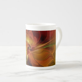 Abstrakt Red Orange Brown Grönt Fractal Art Flower Benporslin Mugg