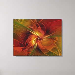 Abstrakt Red Orange Brown Grönt Fractal Art Flower Canvastryck