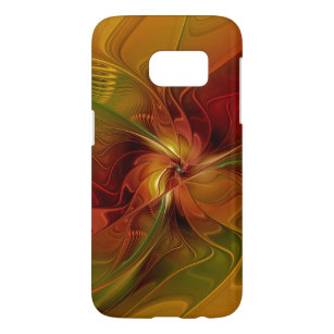 Abstrakt Red Orange Brown Grönt Fractal Art Flower Galaxy S5 Skal