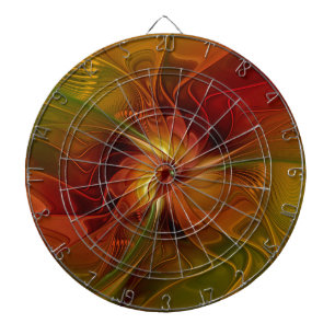 Abstrakt Red Orange Brown Grönt Fractal Art Flower Darttavla