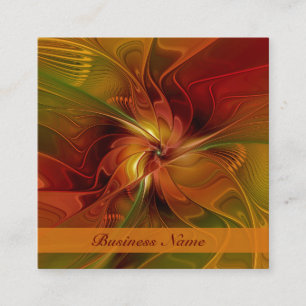 Abstrakt Red Orange Brown Grönt Fractal Art Flower Fyrkantigt Visitkort