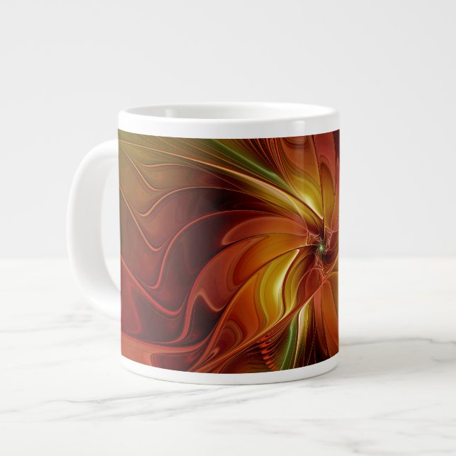 Abstrakt Red Orange Brown Grönt Fractal Art Flower Jumbo Mugg (Framsida vänster)