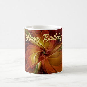 Abstrakt Red Orange Brown Grönt Fractal Art Flower Kaffemugg