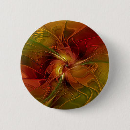 Abstrakt Red Orange Brown Grönt Fractal Art Flower Knapp