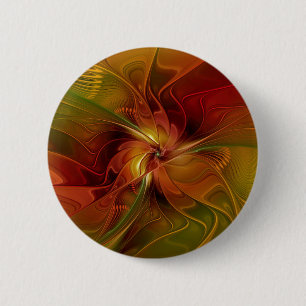 Abstrakt Red Orange Brown Grönt Fractal Art Flower Knapp