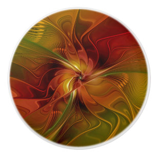 Abstrakt Red Orange Brown Grönt Fractal Art Flower Knopp