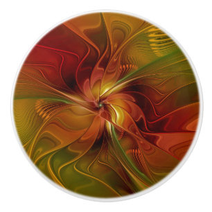 Abstrakt Red Orange Brown Grönt Fractal Art Flower Knopp
