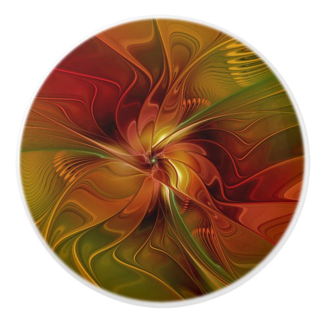 Abstrakt Red Orange Brown Grönt Fractal Art Flower Knopp (Framsidan)