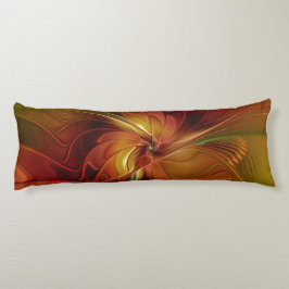 Abstrakt Red Orange Brown Grönt Fractal Art Flower Kroppskudde