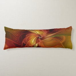 Abstrakt Red Orange Brown Grönt Fractal Art Flower Kroppskudde