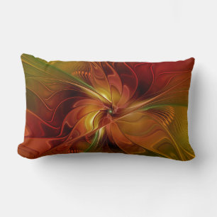 Abstrakt Red Orange Brown Grönt Fractal Art Flower Lumbarkudde