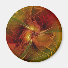 Abstrakt Red Orange Brown Grönt Fractal Art Flower Magnet