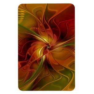 Abstrakt Red Orange Brown Grönt Fractal Art Flower Magnet