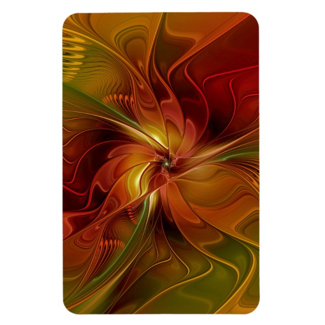 Abstrakt Red Orange Brown Grönt Fractal Art Flower Magnet (Vertikal)