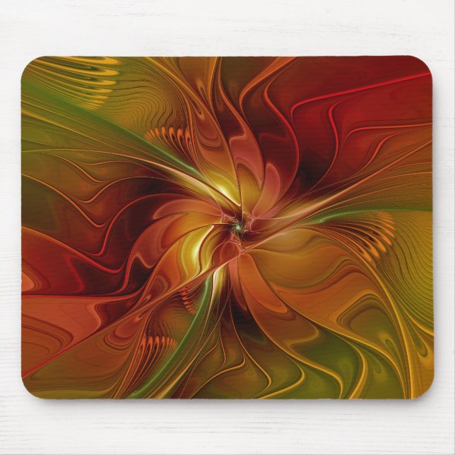 Abstrakt Red Orange Brown Grönt Fractal Art Flower Musmatta (Framsidan)