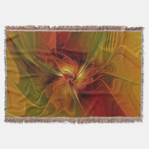 Abstrakt Red Orange Brown Grönt Fractal Art Flower Mysfilt