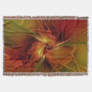 Abstrakt Red Orange Brown Grönt Fractal Art Flower Mysfilt