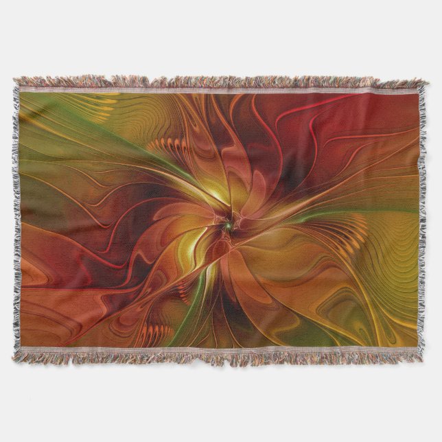 Abstrakt Red Orange Brown Grönt Fractal Art Flower Mysfilt (Framsidan)