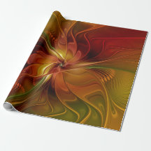 Abstrakt Red Orange Brown Grönt Fractal Art Flower