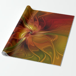Abstrakt Red Orange Brown Grönt Fractal Art Flower Presentpapper