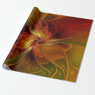Abstrakt Red Orange Brown Grönt Fractal Art Flower Presentpapper