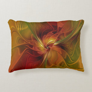 Abstrakt Red Orange Brown Grönt Fractal Art Flower Prydnadskudde