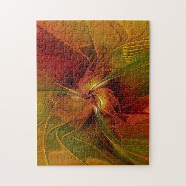Abstrakt Red Orange Brown Grönt Fractal Art Flower Pussel (Vertikal)