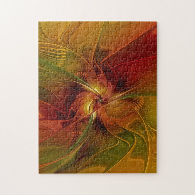 Abstrakt Red Orange Brown Grönt Fractal Art Flower Pussel (Vertikal)