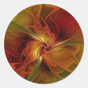 Abstrakt Red Orange Brown Grönt Fractal Art Flower Runt Klistermärke