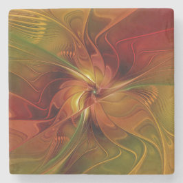 Abstrakt Red Orange Brown Grönt Fractal Art Flower Stenunderlägg