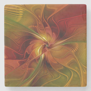 Abstrakt Red Orange Brown Grönt Fractal Art Flower Stenunderlägg
