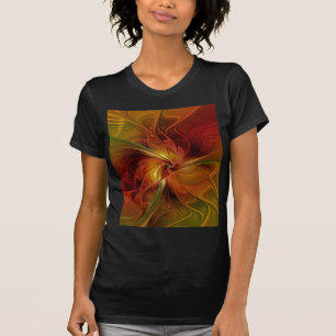 Abstrakt Red Orange Brown Grönt Fractal Art Flower T Shirt