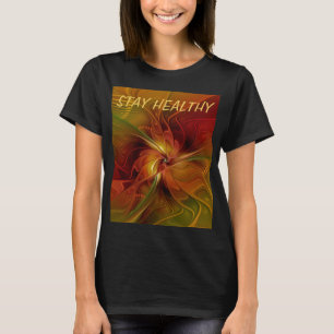 Abstrakt Red Orange Brown Grönt Fractal Art Flower T Shirt