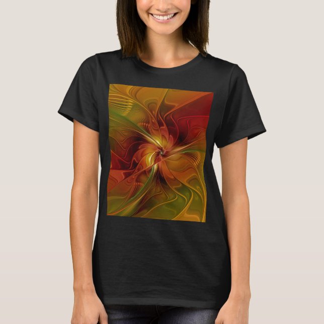 Abstrakt Red Orange Brown Grönt Fractal Art Flower Tröja (Framsida)