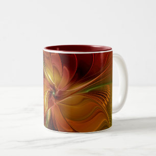 Abstrakt Red Orange Brown Grönt Fractal Art Flower Två-Tonad Mugg