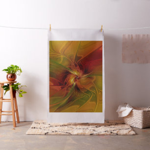 Abstrakt Red Orange Brown Grönt Fractal Art Flower Tyg