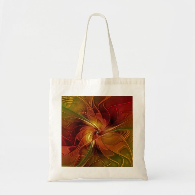 Abstrakt Red Orange Brown Grönt Fractal Art Flower Tygkasse (Framsidan)