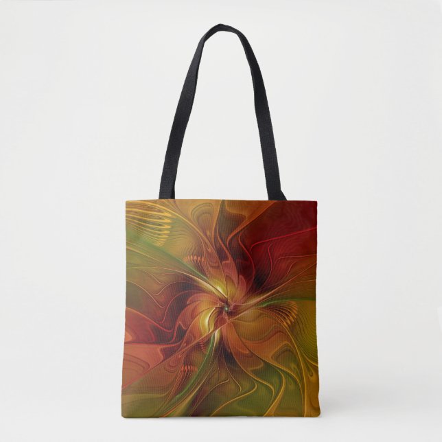 Abstrakt Red Orange Brown Grönt Fractal Art Flower Tygkasse (Framsida)