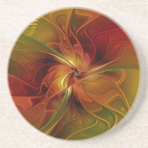 Abstrakt Red Orange Brown Grönt Fractal Art Flower Underlägg