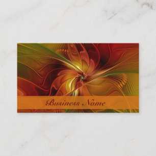 Abstrakt Red Orange Brown Grönt Fractal Art Flower Visitkort