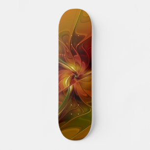Abstrakt Red Orange Brown Grönt Fractal Art Mini Skateboard Bräda 18,5 Cm
