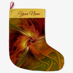 Abstrakt Red Orange Grönt Fractal Art Flower Namn Stor Julstrumpa