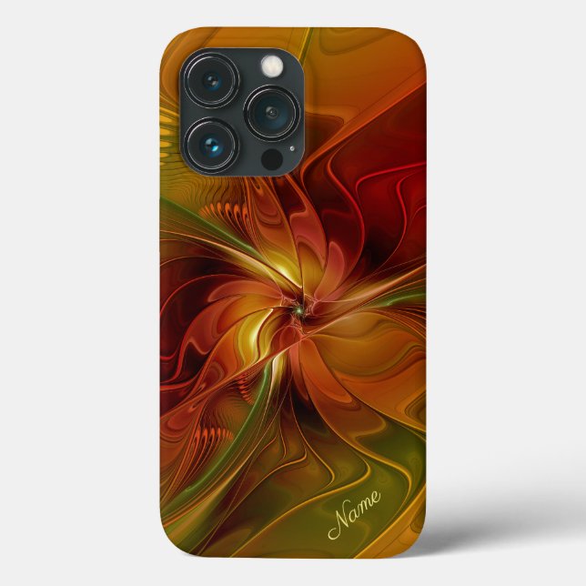 Abstrakt Red Orange Grönt Fractal Flower Namn (Baksida)