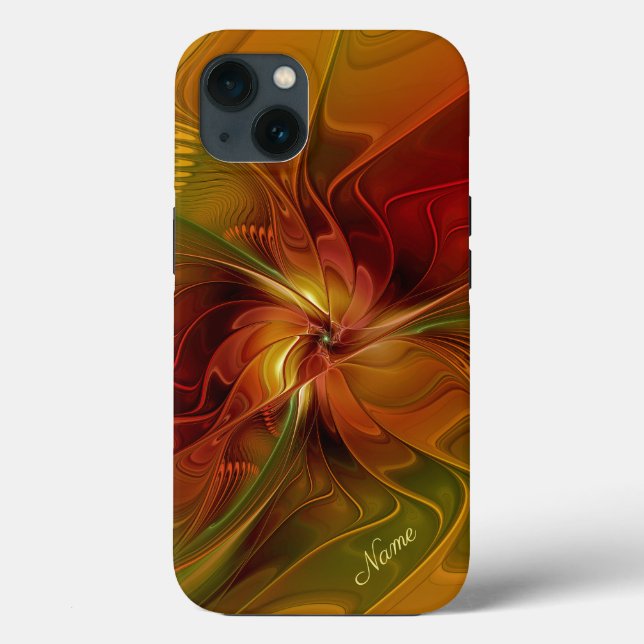 Abstrakt Red Orange Grönt Fractal Flower Namn (Baksida)