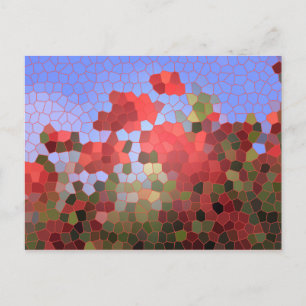Abstrakt Red Poppies Blå himmel Glass Mosaic Vykort