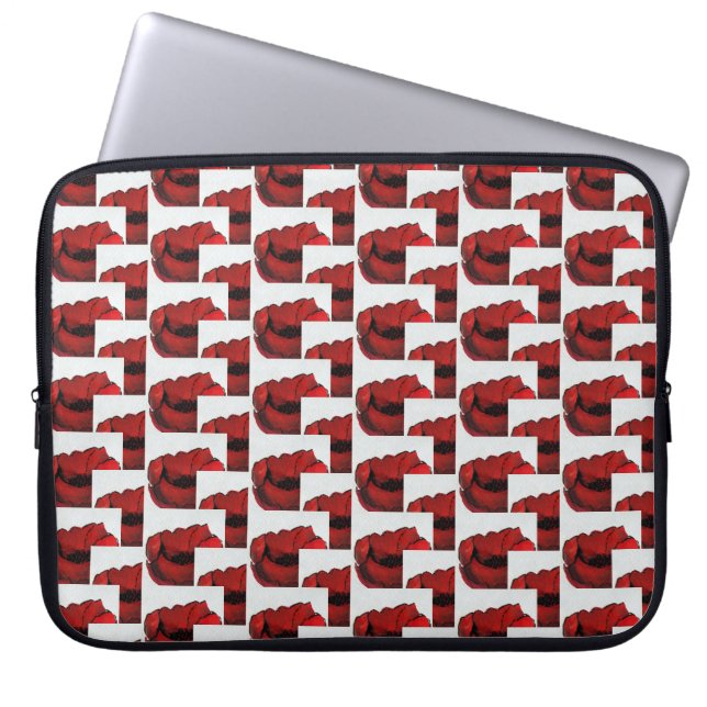 Abstrakt Red Poppy Mönster Vibrant Cabernet Red Laptop Fodral (Framsidan)