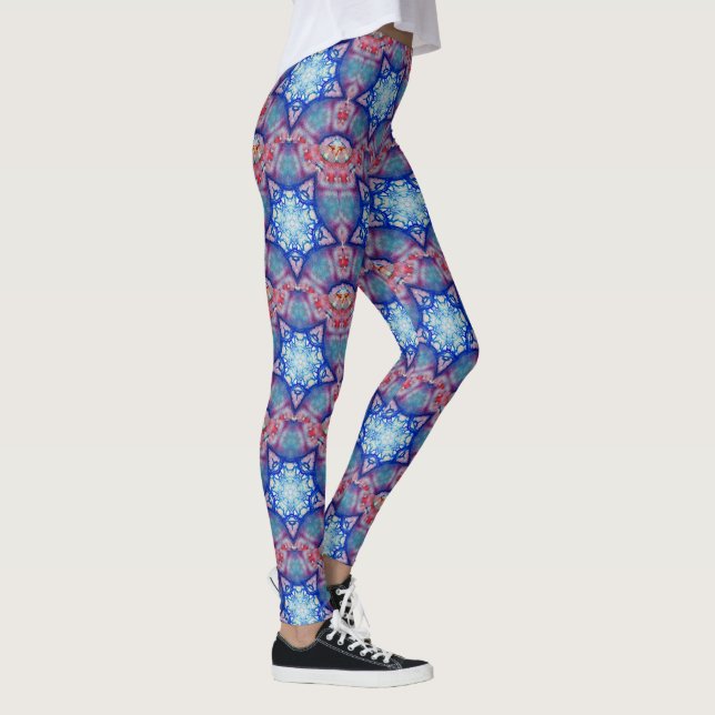 ABSTRAKT RED ROSA BLUE STARS Fractal Geometric Leggings (Höger)