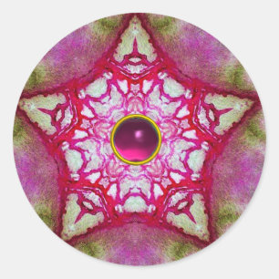 ABSTRAKT RED ROSA STAR MED FUCHSIA AMETHYST GEM RUNT KLISTERMÄRKE